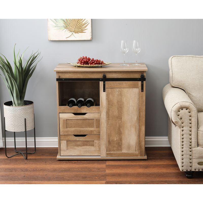 Natural Oak Finish Wine Cabinet - Brown