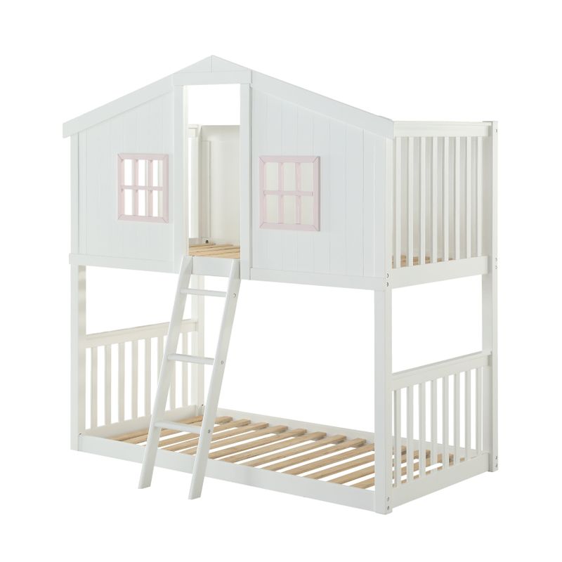 Taylor & Olive Collomia White/ Pink Twin-over-Twin Bunk Bed
