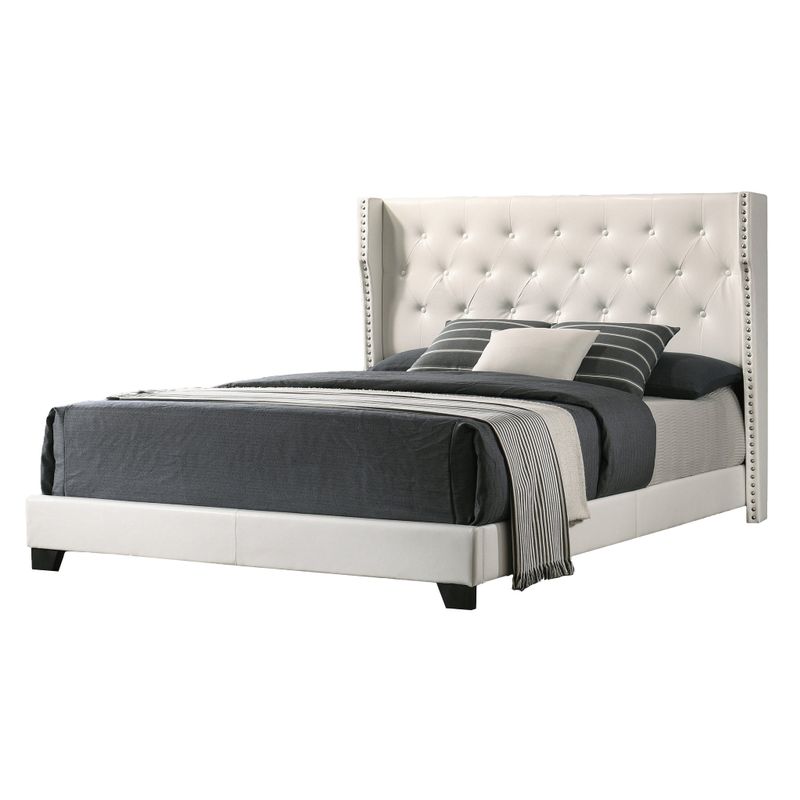 Best Quality Furniture Upholstered Panel Bed Tufted with Side Studs - Black - King