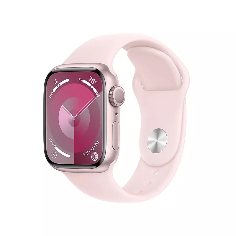 Apple Watch Series 9 (GPS) 45mm Pink Aluminum Case with Light Pink Sport Band with Blood Oxygen - S/M - Pink