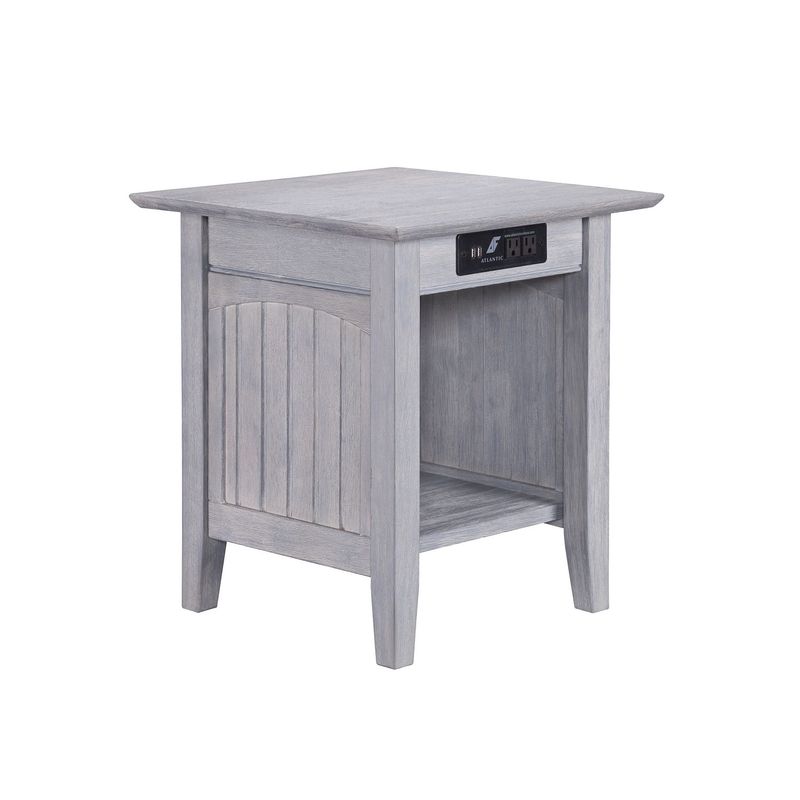 Nantucket End Table with Charger Driftwood Grey