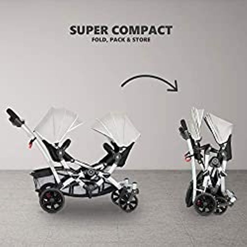Dream On Me, Track Tandem Stroller- Face to Face Edition in Light Grey, Gray Light Grey