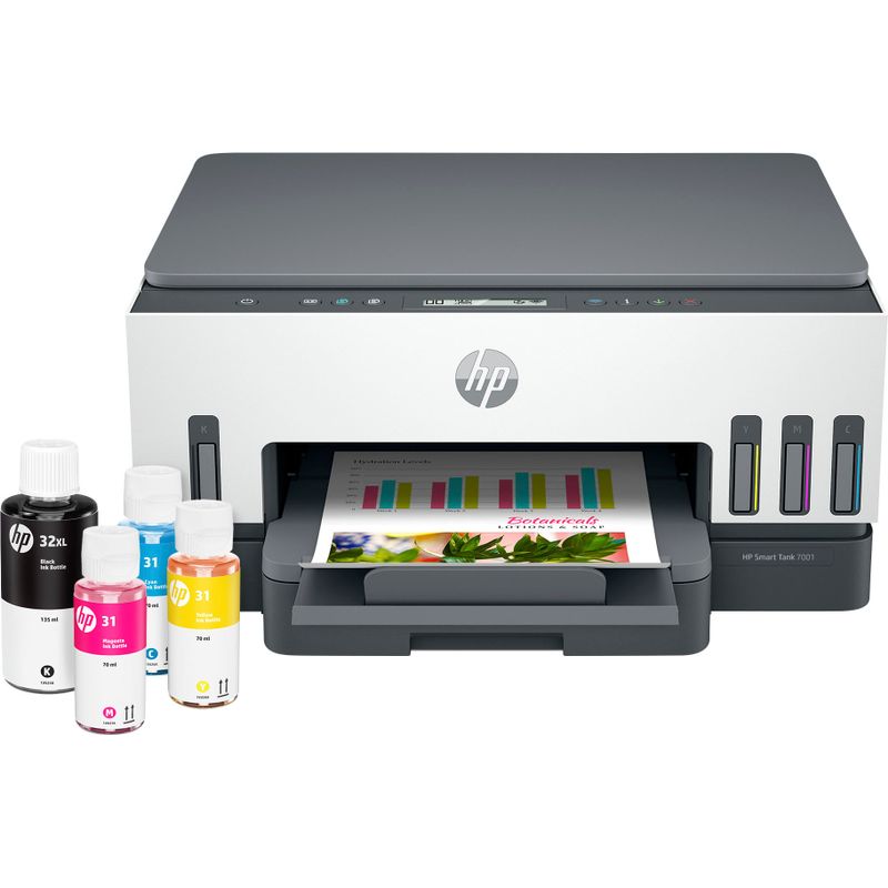 Front Zoom. HP - Smart Tank 7001 Wireless All-In-One Supertank Inkjet Printer with up to 2 Years of Ink Included - White & Slate