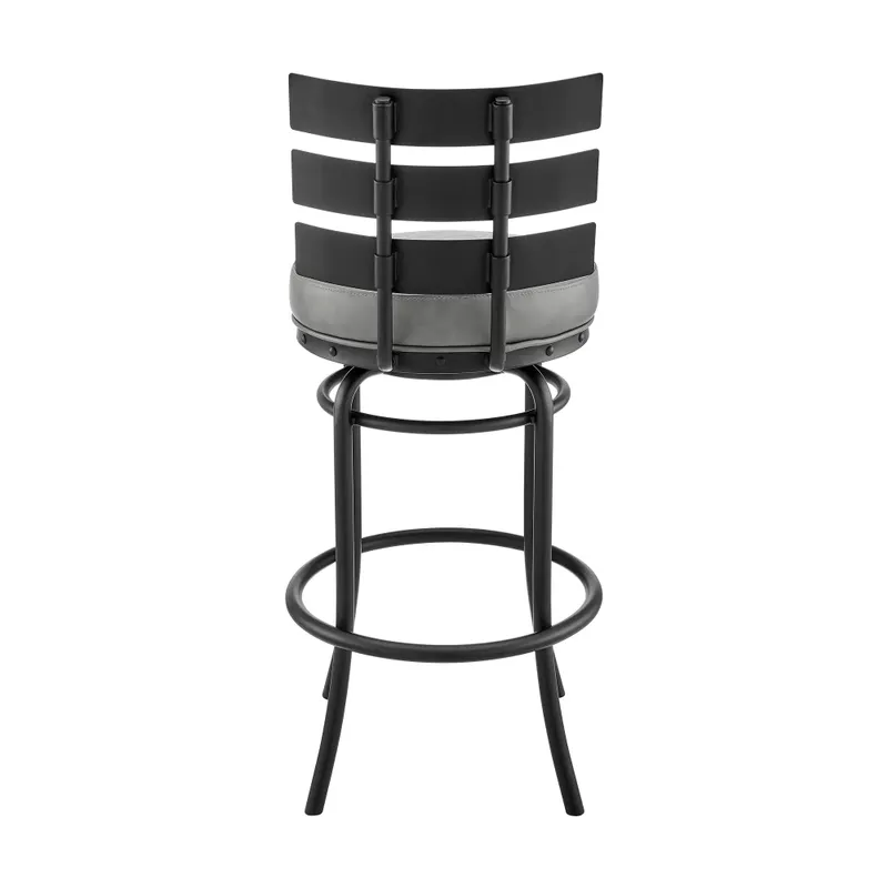 Natya 26" Swivel Counter Stool in Black Finish with Grey Faux Leather