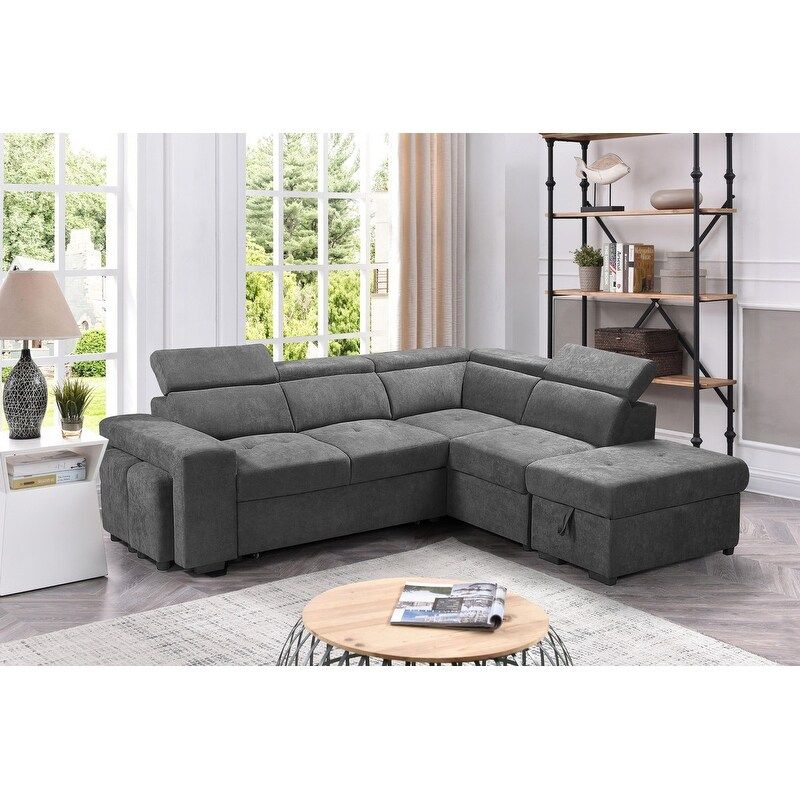 Copper Grove Ajibade Woven Fabric Sleeper Sectional Sofa - Dark Grey