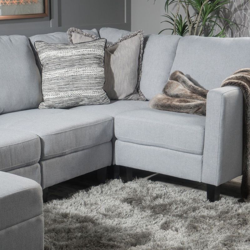 Zahra 6-piece Sofa Sectional with Ottoman by Christopher Knight Home - Light Grey