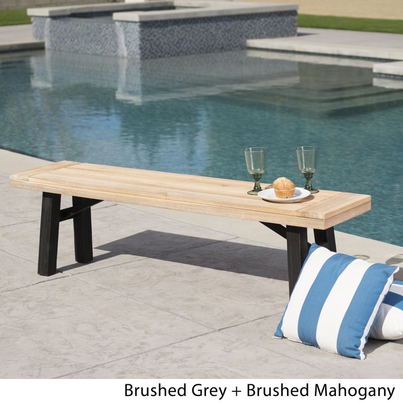 Bettina Outdoor Acacia Wood Rustic Bench by Christopher Knight Home - Brushed Grey + Brushed Mahogany