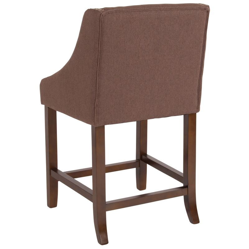 Lancaster Home Carmel Series Walnut Wood 24-inch High Transitional Counter-height Stool with Accent Nail Trim - light gray fabric
