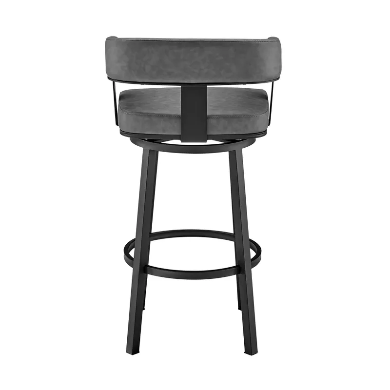 Lorin 30" Bar Height Swivel Bar Stool in Black Finish and Gray Faux Leather