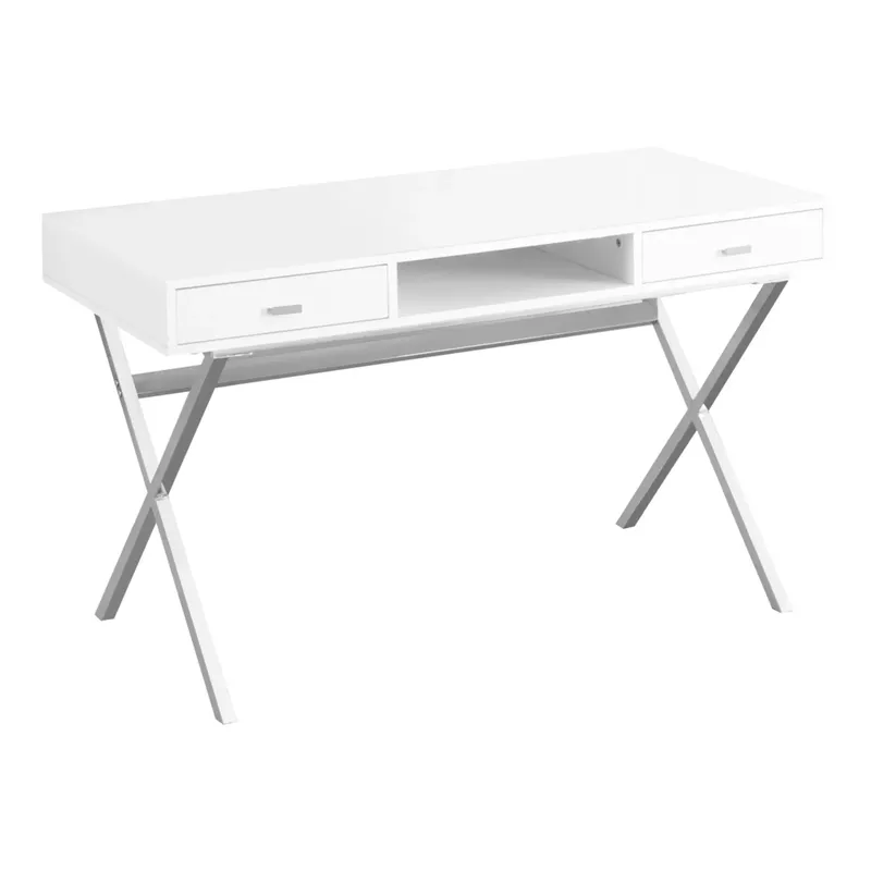 Computer Desk/ Home Office/ Laptop/ Storage Drawers/ 48"L/ Work/ Metal/ Laminate/ Glossy White/ Chrome/ Contemporary/ Modern