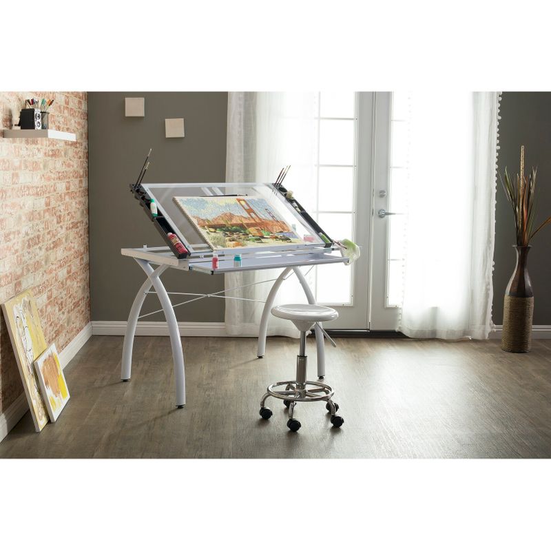 Studio Designs Futura Drafting and Hobby Craft Station Table with Folding Shelf - White