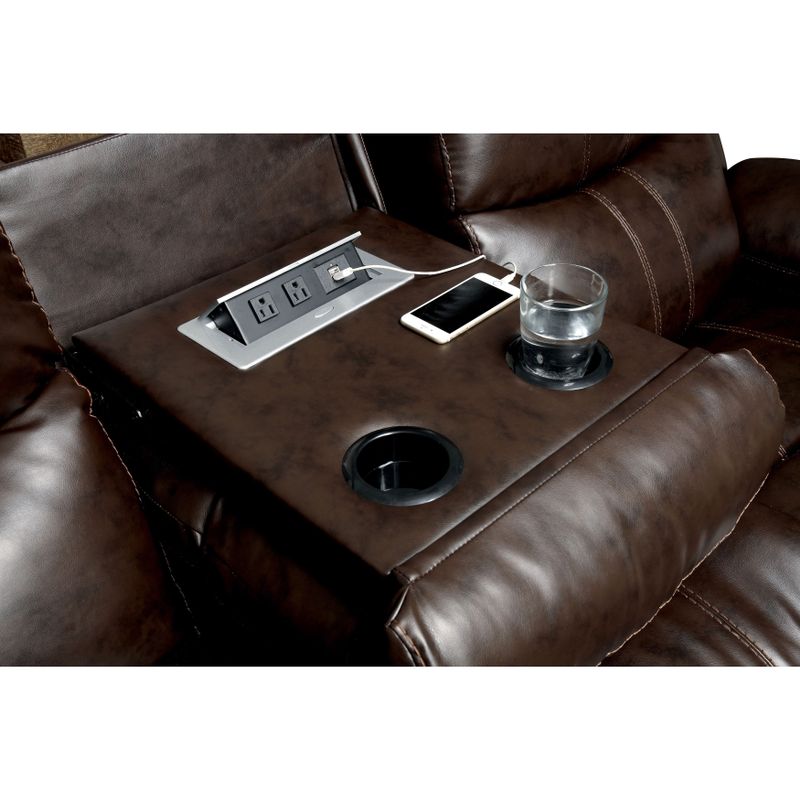 Furniture of America Ellister Transitional 2-Piece Brown Bonded Leather Match Reclining Sofa Set - Brown