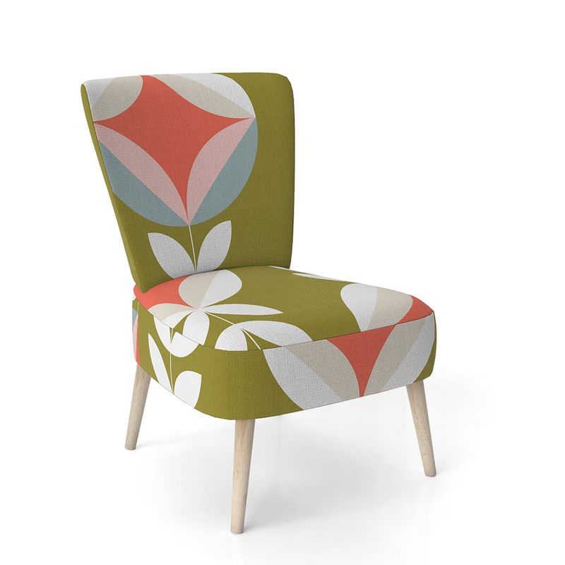 Designart 'Retro Botanical Pattern I' Upholstered Mid-Century Accent Chair - Slipper Chair
