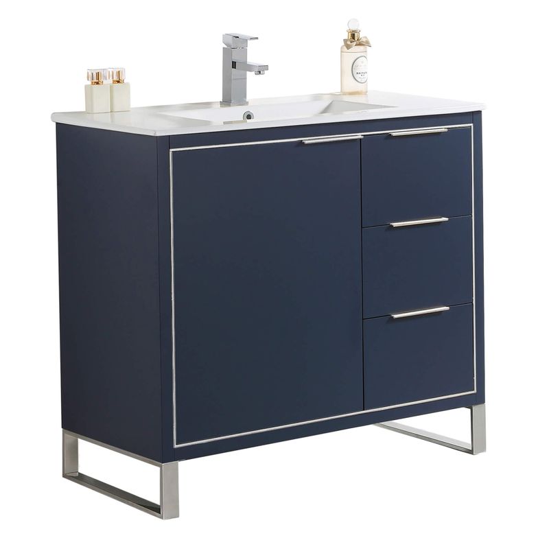 Fine Fixtures Opulence Collection Bathroom Vanity with White Ceramic Sink - 36 Inch - Mint Green - Chrome Hardware