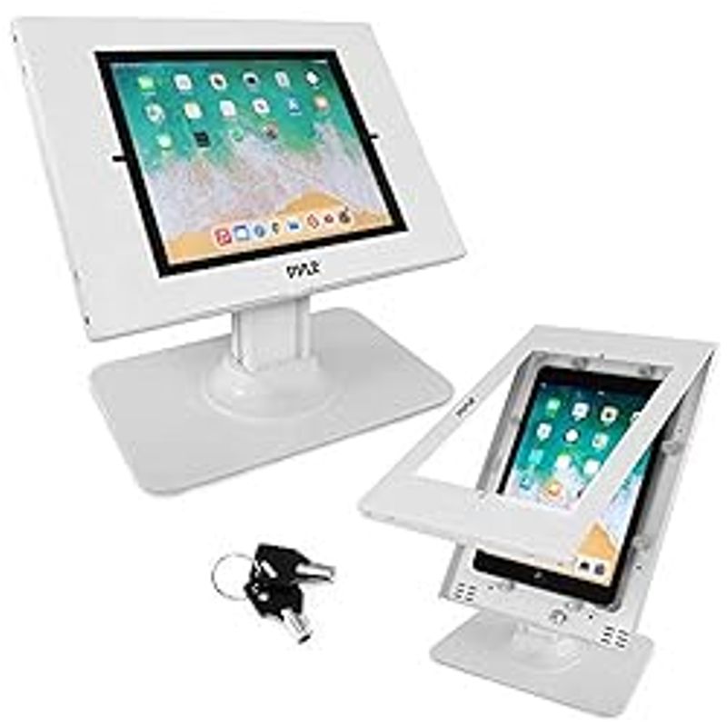 Pyle Anti Theft Tablet Security Stand - Table Mount Desktop Ipad Kiosk Stand w/Lock and Key Mechanism, 90 Rotate 75 Tilt - iPad, iPad...