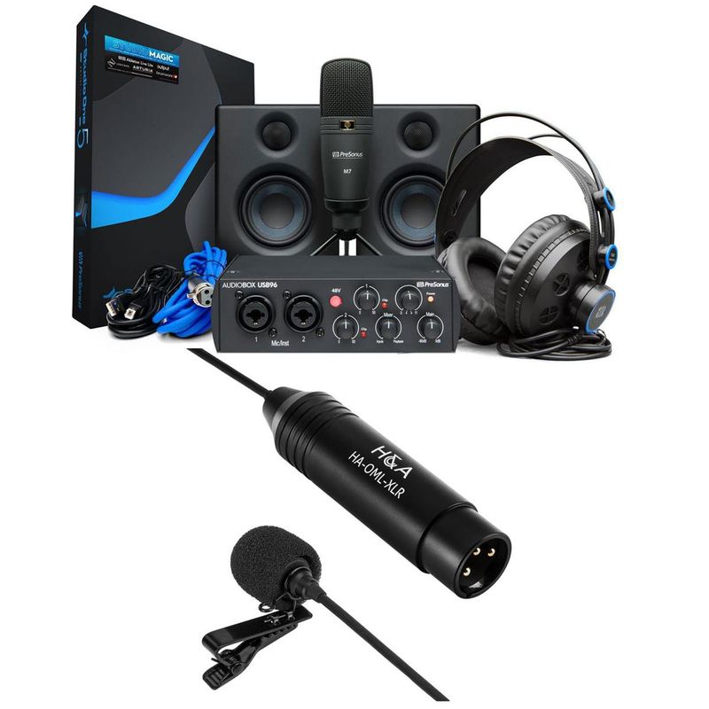 PreSonus AudioBox Studio Ultimate Bundle 25th Anniversary Edition with HA-OML-XLR Omni-Directional Lavalier XLR Microphone