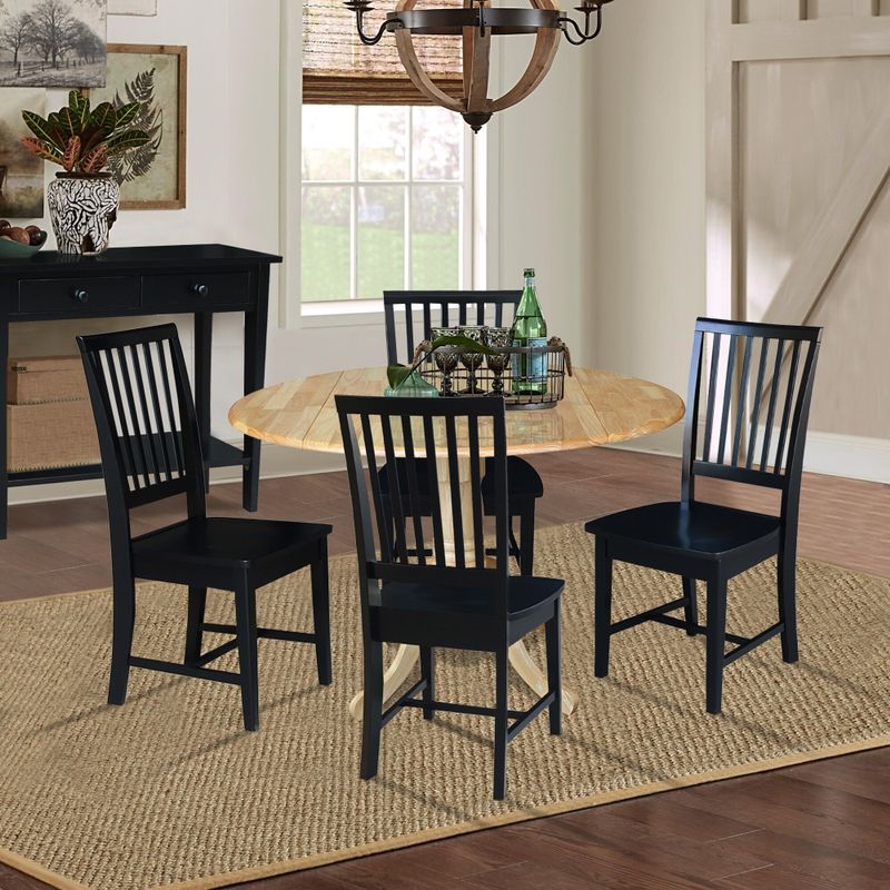 42 in Dual Drop Leaf Dining Table with 4 Dining Chairs - 5 Piece Dining Set - Natural table/black chairs