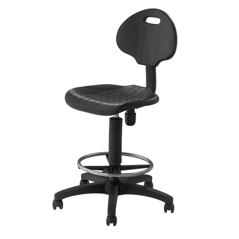 Polyurethane Adjustable Task Stool with Backrest - Ployurethane Adjustable Height Stool, Black