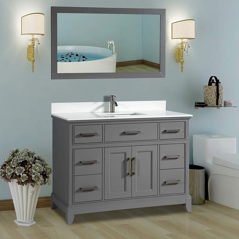 Vanity Art 60" Single Sink Bathroom Vanity Set Super White Phoenix Stone Top Soft-Closing Doors Undermount Sink with Free Mirror - White