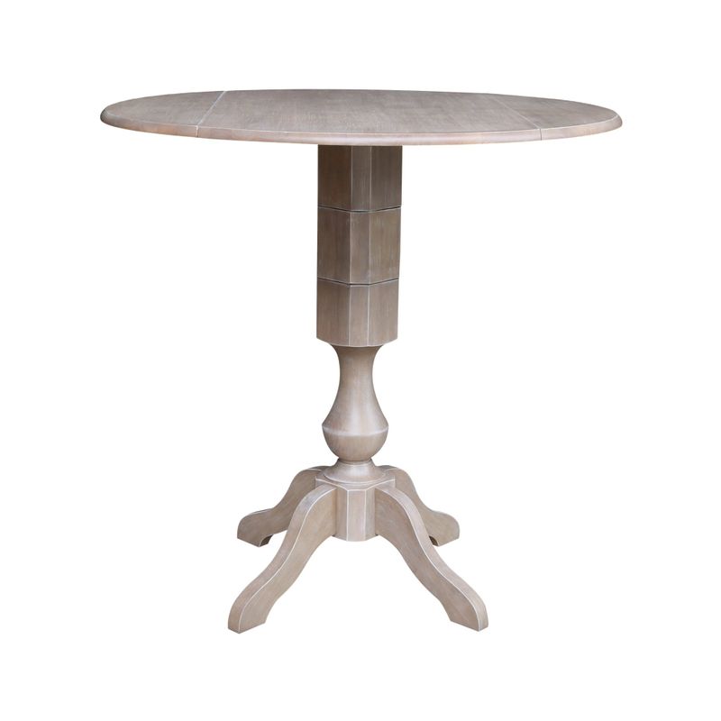 42" Round Dual Drop Leaf Pedestal Table - Counter Height - Washed Gray Taupe