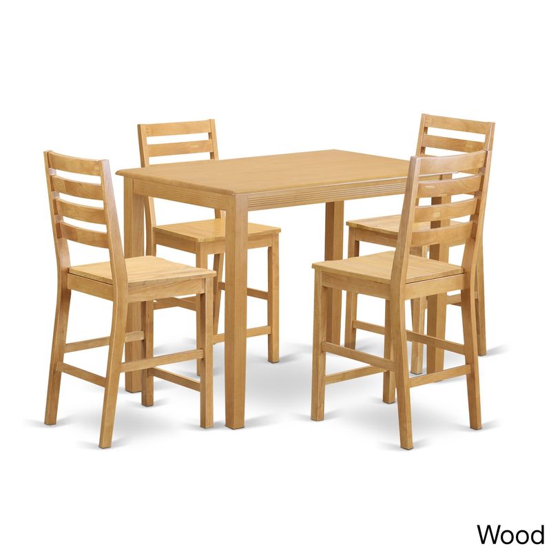 Natural/Beige Finish Solid Wood 5-piece Counter-height Pub Set - Microfiber