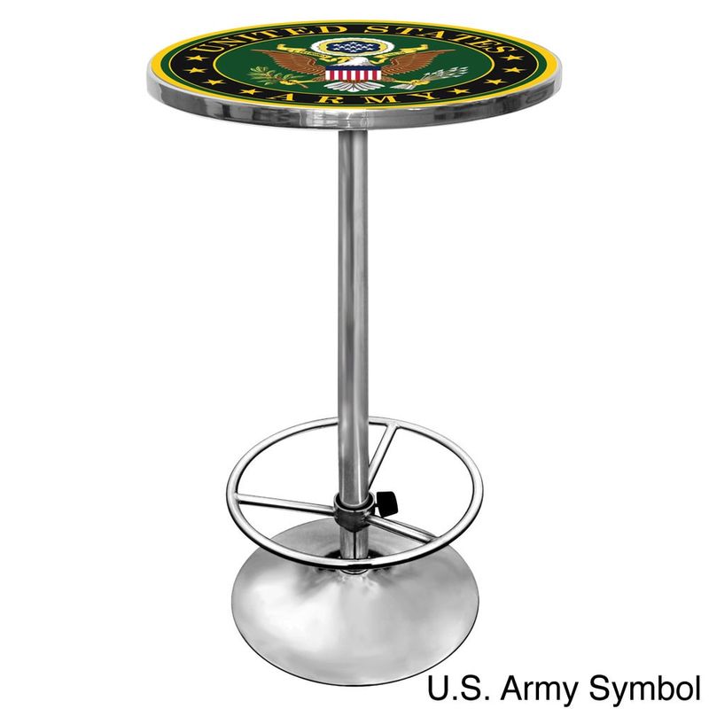 U.S Army Chrome Adjustable Height Pub Table - U.S. Army Symbol Chrome Pub Table