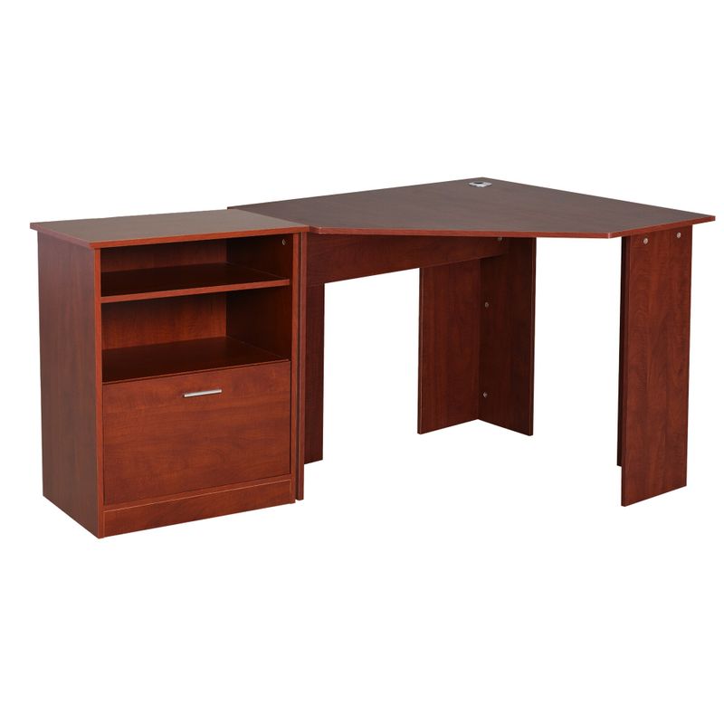 HOMCOM Computer Desk with Printer Cabinet, L-Shaped Corner Desk with Storage, Study PC Workstation for Home Office - Cherry