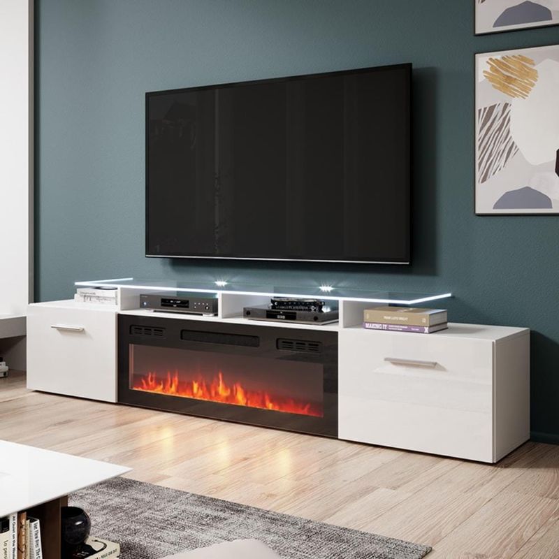 Rent to own Rova EF Electric Fireplace Modern 75" TV Stand White