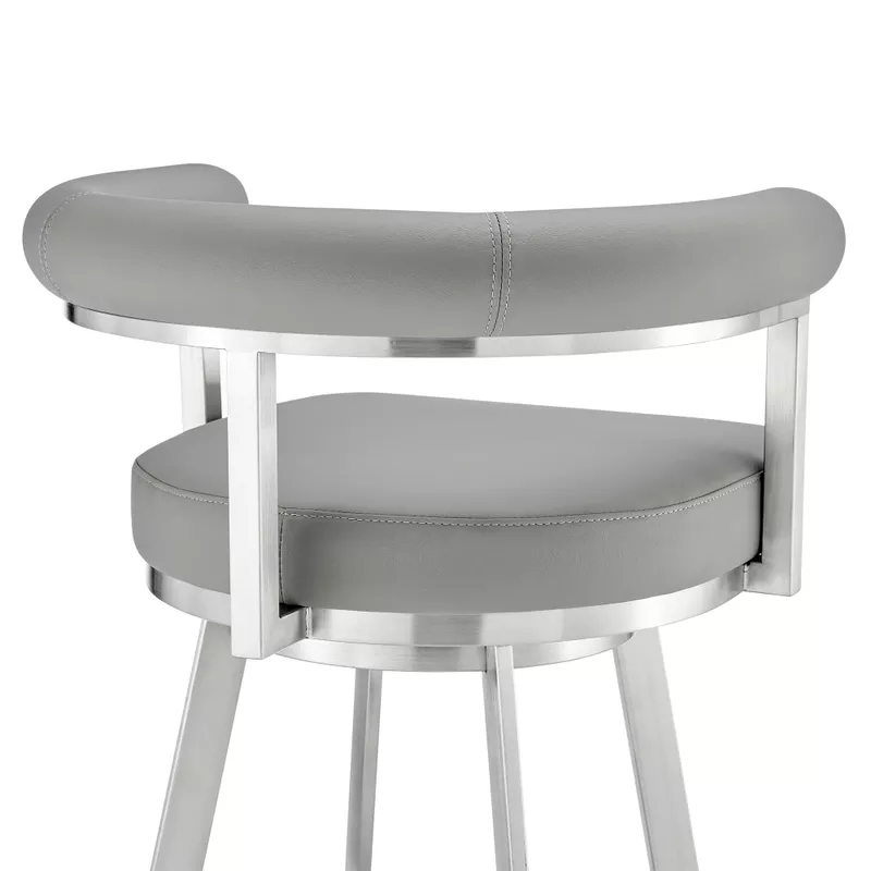 Nolagam Swivel Counter Stool in Brushed Stainless Steel with Light Grey Faux Leather