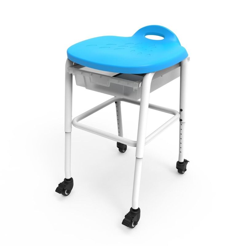 Luxor Adjustable-Height Stackable Classroom Stool with Wheels and Storage - White/Blue