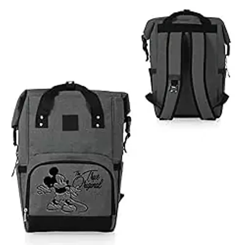 PICNIC TIME - Disney Mickey Mouse OTG Roll-Top Cooler Backpack, Hiking Backpack Cooler, Soft Cooler Bag, (Heathered Gray)