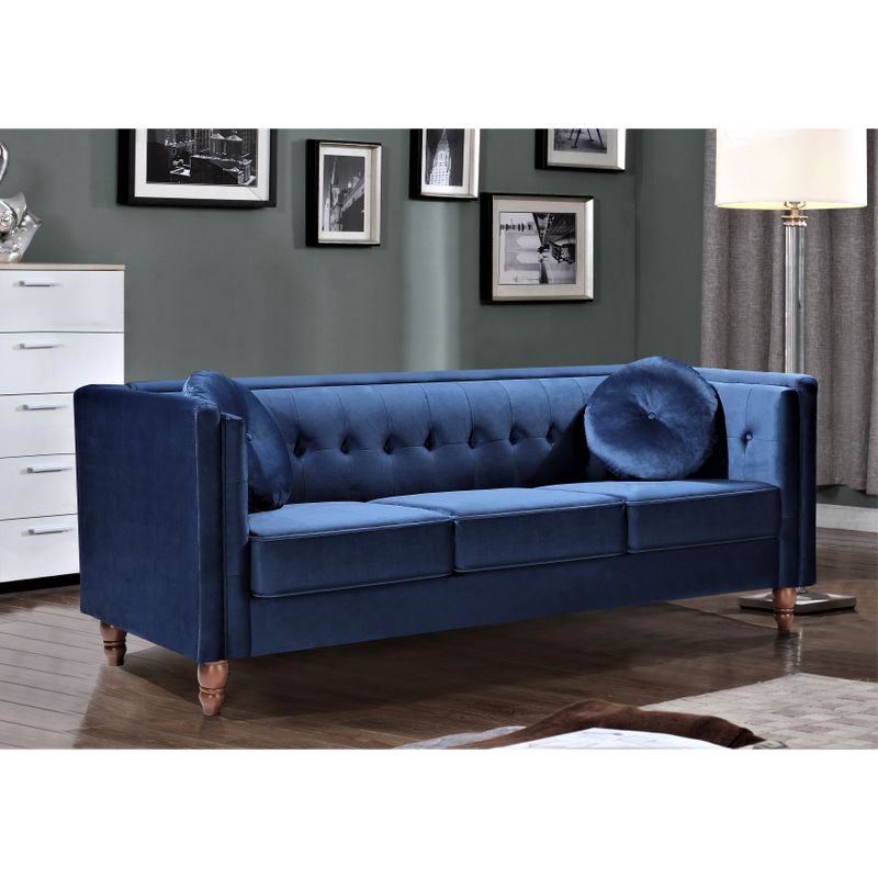 Roberta Velvet 2-Piece Set-Sofa & Chair - Deep Blue