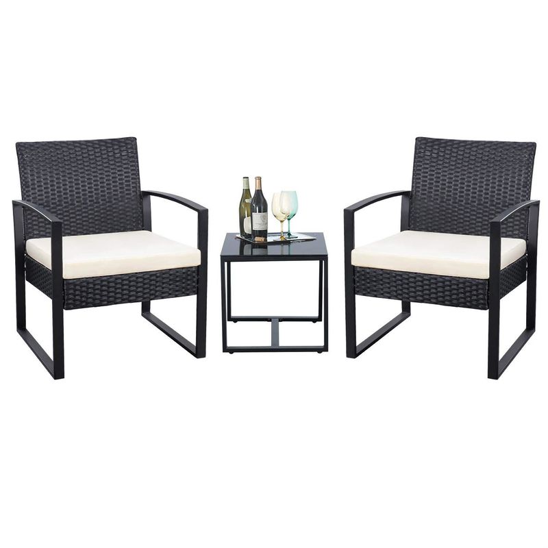 Homall 3 Pieces Patio Set Outdoor Wicker Patio Furniture Sets Modern Bistro Set Rattan Chair Conversation Sets - White