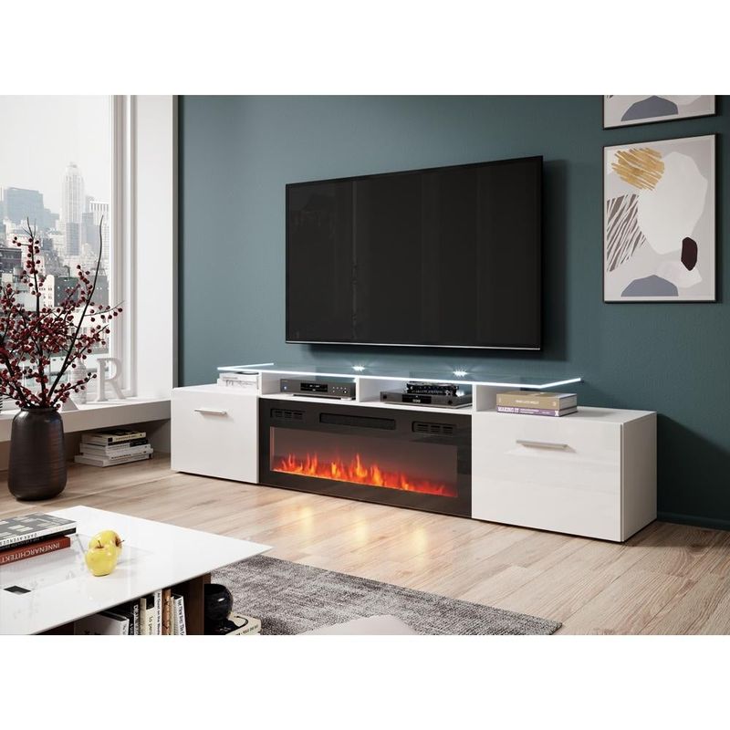 Rent to own Rova EF Electric Fireplace Modern 75" TV Stand White