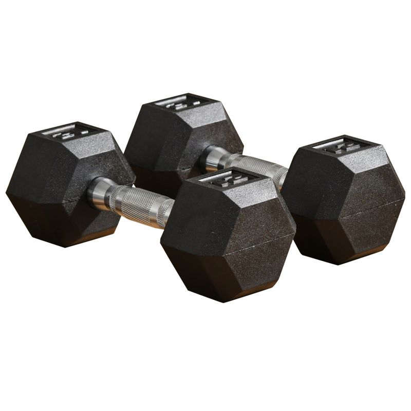 Soozier 24lbs Rubber Dumbbells Weight Set 12lbs Single Dumbbell Hand Weight Barbell for Body Fitness Training, Black - Black