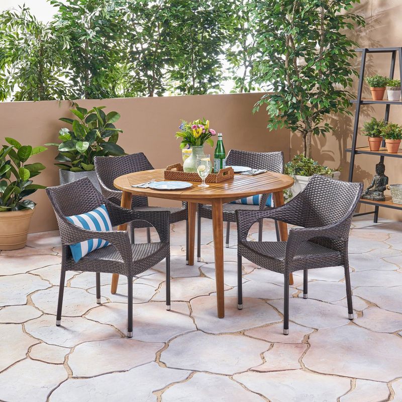 Donatella Outdoor 5 Piece Wood and Wicker Dining Set by Christopher Knight Home - Grey