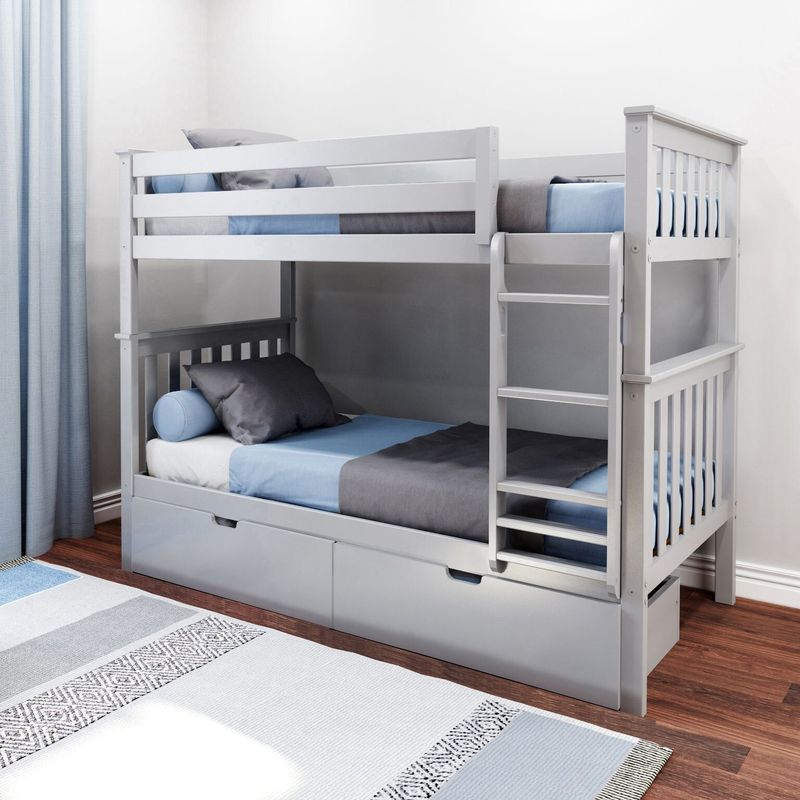 Max & Lily Twin over Twin Bunk Bed with Under Bed Storage Drawers - White