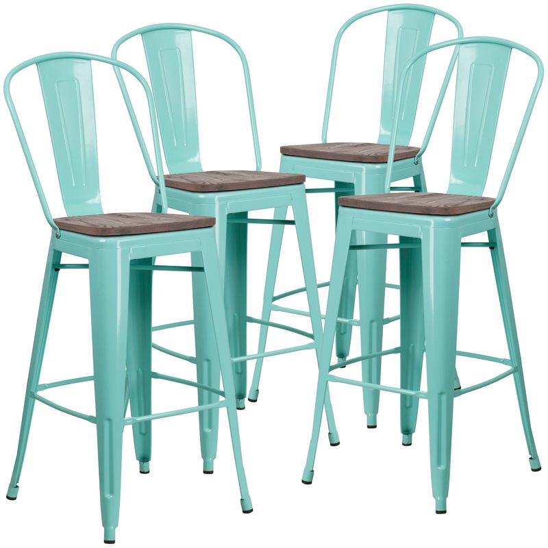4 Pk. 30" High Metal Barstool with Back and Wood Seat - Copper