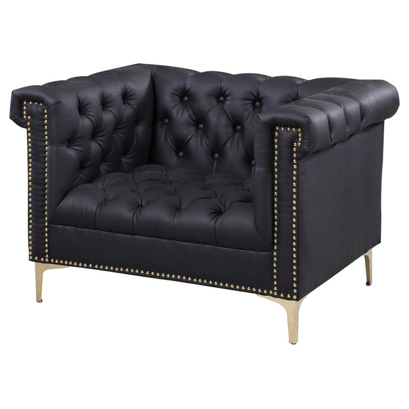 Chic Home Winston Grey Chrome/ Leather Button-tufted Lounge Chair with Goldtone Nailhead Trim - Winston Club Chair, Navy Blue Leather