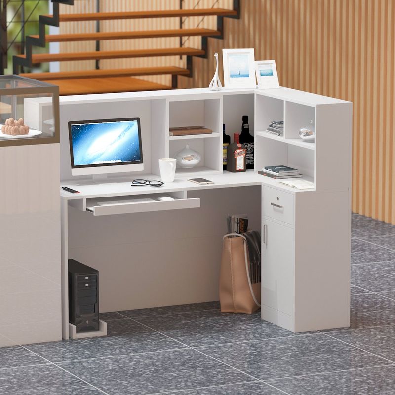 L-Shape Wood Reception Desk Office Computer Desk - White