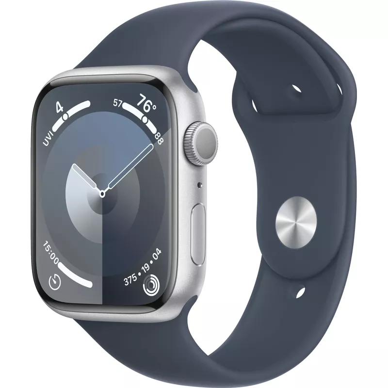 Apple Watch Series 9 GPS 45mm Aluminum Case with Storm Blue Sport Band (Medium/Large) - Silver