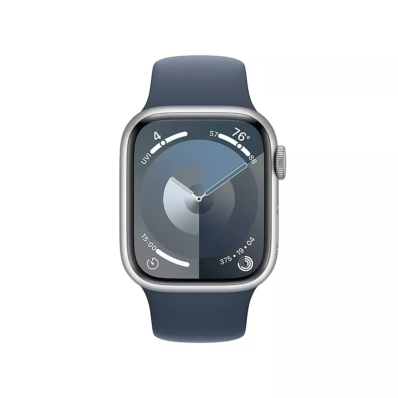 Apple Watch Series 9 (GPS) 41mm Silver Aluminum Case with Storm Blue Sport Band with Blood Oxygen - S/M - Silver