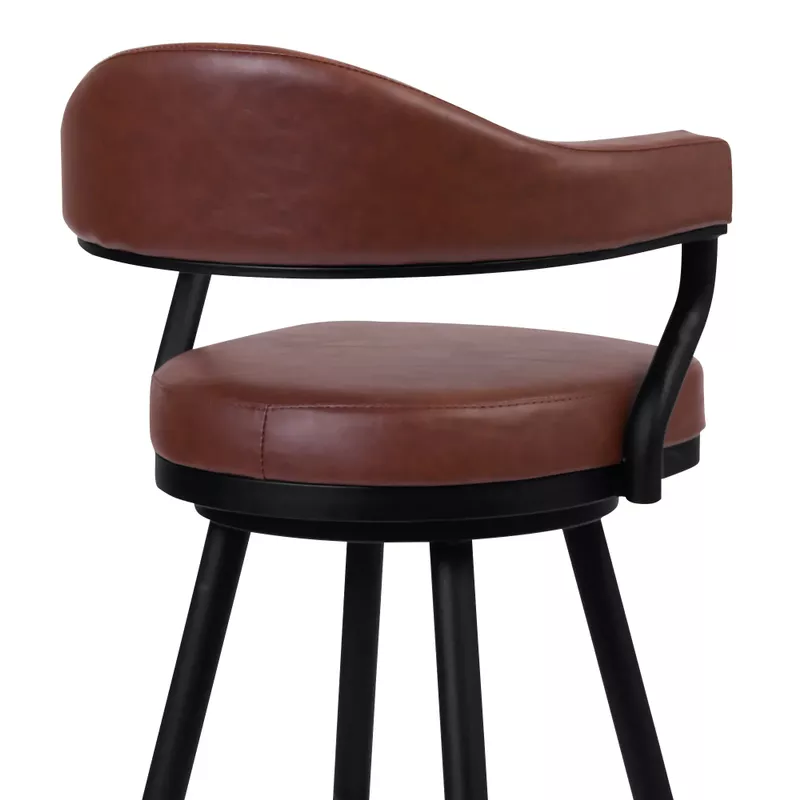Justin 26" Counter Height Swivel Vintage Coffee Faux Leather Bar Stool with Black Metal Legs