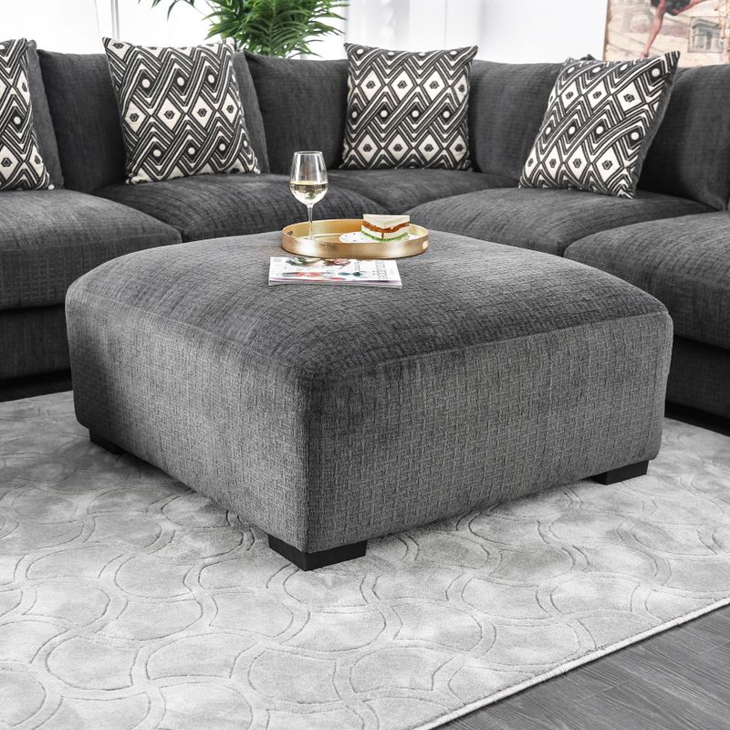 Furniture of America Cleo Square Grey Ottoman - Grey - MDF/Fabric/Wood - Solid
