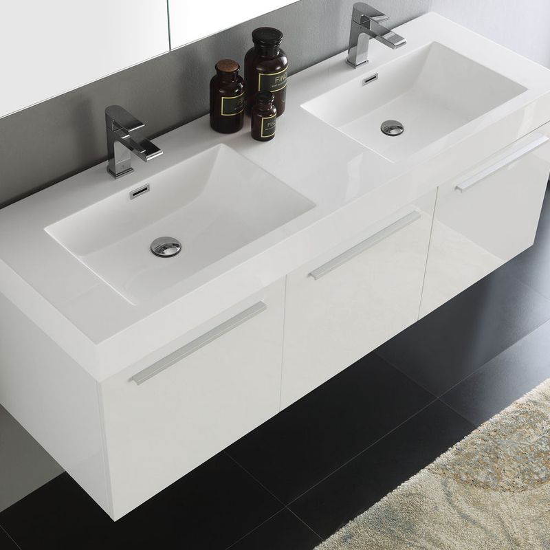 Fresca Vista White 60-inch Wall-hung Double-sink Bathroom Vanity with Medicine Cabinet - Vista 60" White Wall Hung Double Sink Vanity