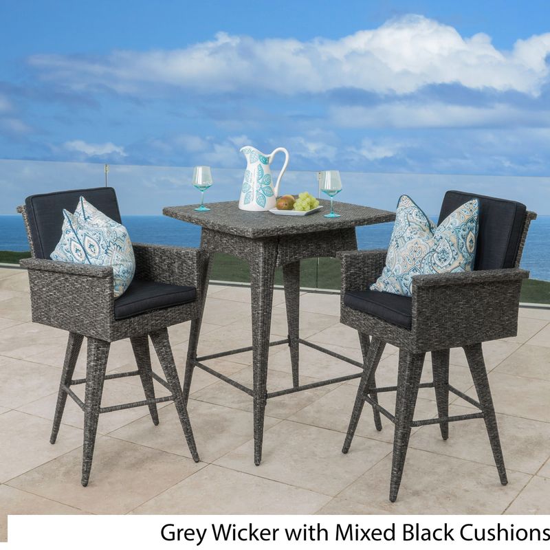 Puerta Outdoor 3-piece Wicker Dining Bar Set with Cushions by Christopher Knight Home - Multi grey