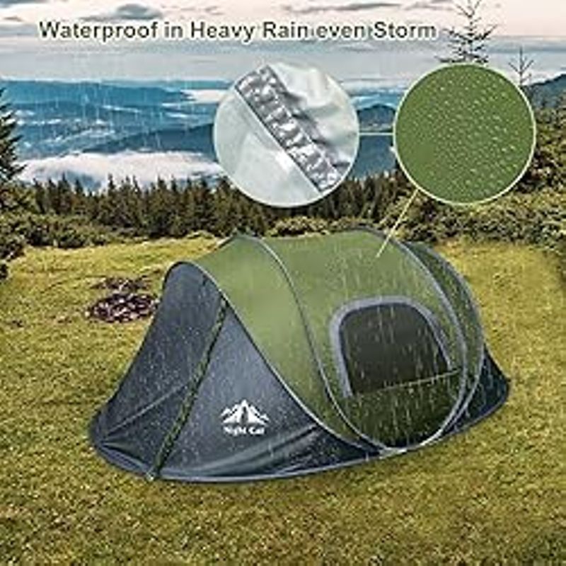 Night Cat Upgraded Pop up Tent 2-4 Persons Easy Setup in 3 Seconds Instant Camping Tent with Porch Automatic Foldable Waterproof Beach...