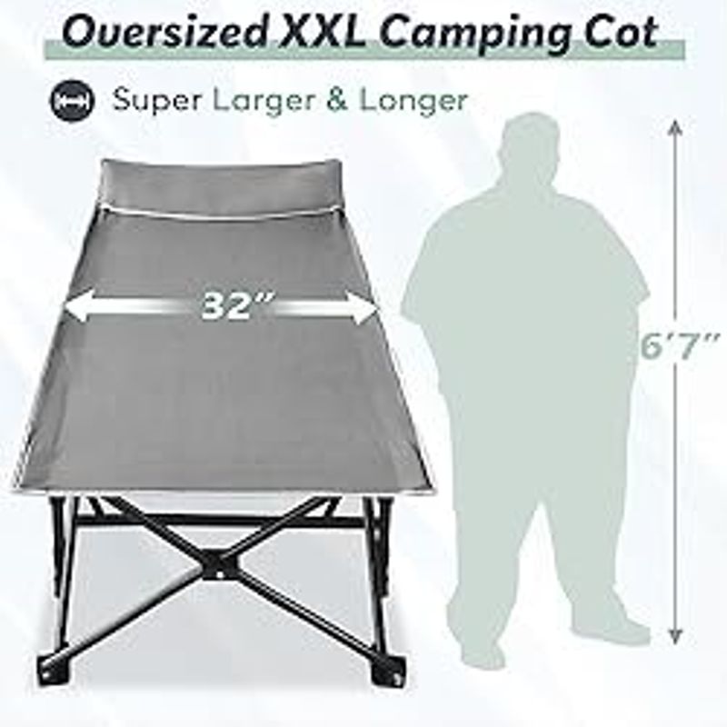 Slendor XXL Folding Camping Cot for Adults,79" L x 32" W x 19" H Camp Cot, Oversized Sleeping Cot with Mattress, Carry Bag, Strapping,...
