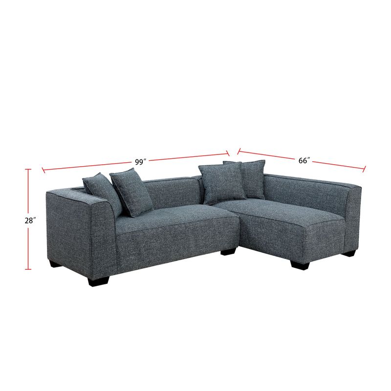 Padded Linen Sectional Sofa in Gray Finish - Gray - Symmetrical