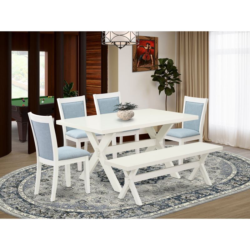 Dining Room Table Set - a Table and  Baby Blue Kitchen Chairs with Stylish Back - Linen White Finish (Pieces Option) - X026MZ015-5